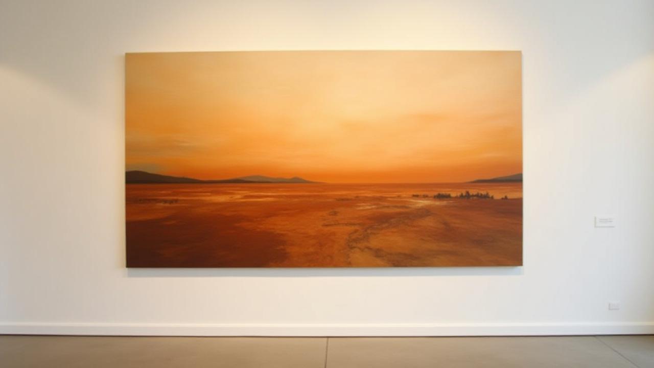 Elena Petrova's abstract painting titled 'Desert Vista' with rich, warm tones.